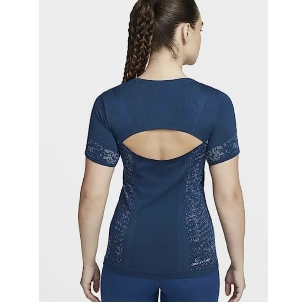 NWT Nike Dri-FIT ADV Short Sleeve Training Open Back Top Blue